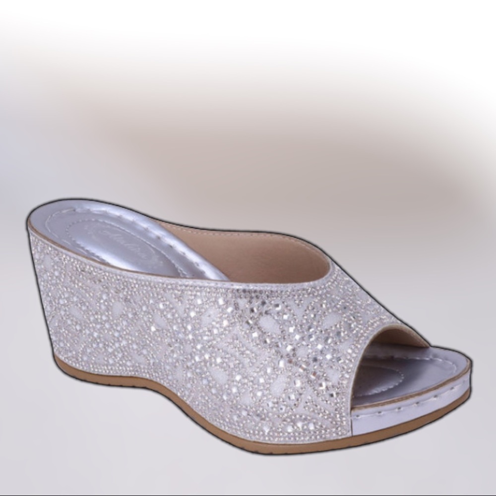 Selling Fast! Italina Gold Rhinestone Embellished Wedding Shoe or Dressy Wedge - Picture 9 of 11
